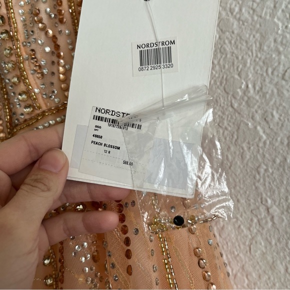 Mac Duggal 48858 V-Neck Embellished Formal Dress Peach Blossom NWT 12 - Picture 9 of 10